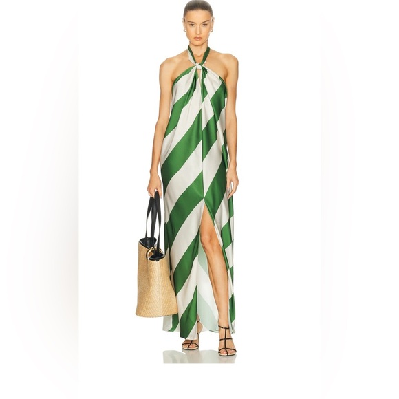 green emerald velvet dress Jade Striped Tie Closure Halter Neck Short Dress